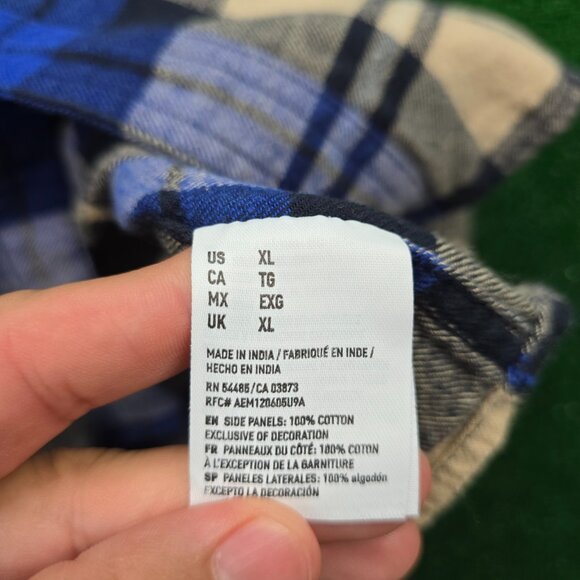American Eagle Flannel Shirt Mens XL Blue Gray Plaid Button Up Long Sleeve - Picture 8 of 9